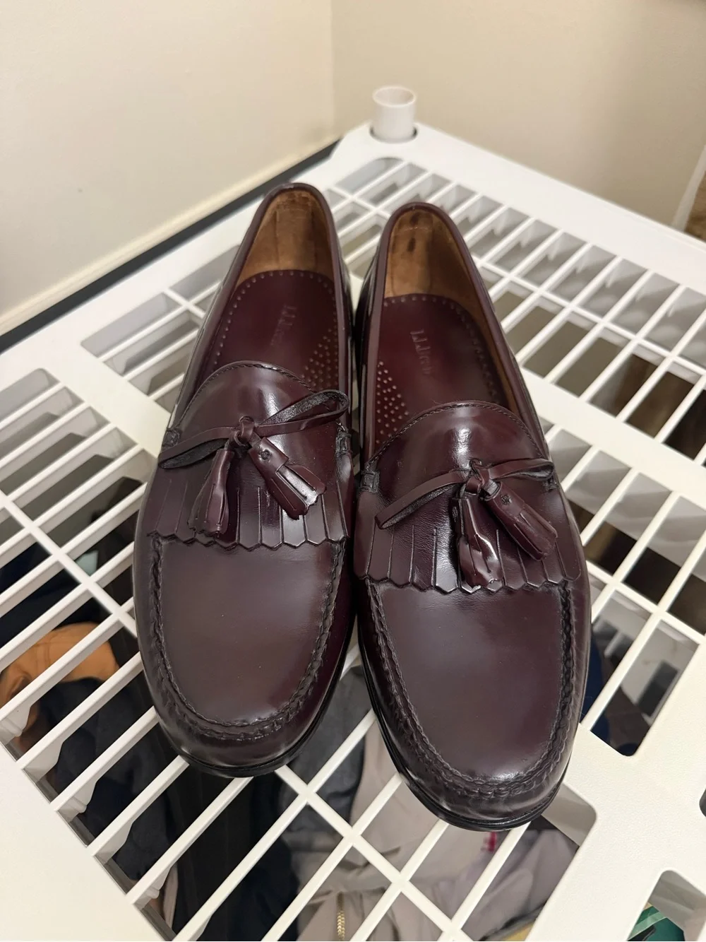 Vintage L.L. BEAN Burgundy Leather Kiltie Tassel Loafers Sz. 12